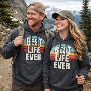 Best Life Ever Vintage Retro Hoodie NWOT Mens Large Gray